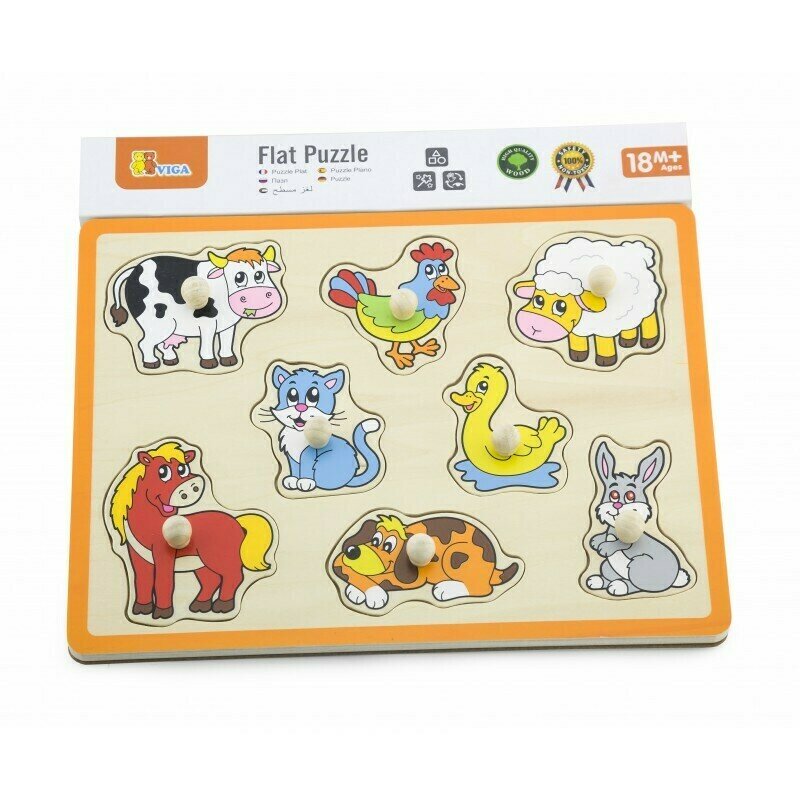 Viga - puzzle din lemn animale , puzzle copii , cu manere, piese 8