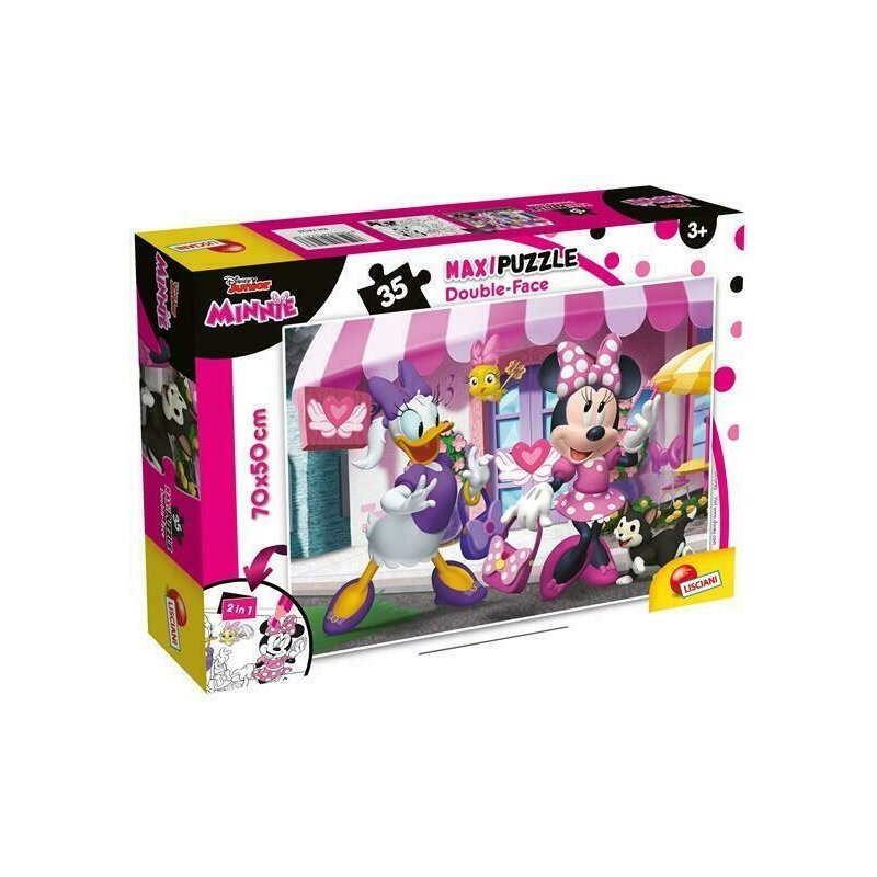 Lisciani - Puzzle personaje Minnie si Daisy la cumparaturi Maxi, Cu desen de colorat Puzzle Copii, piese 35