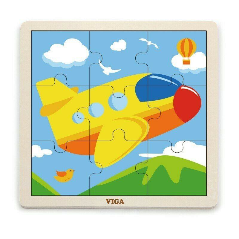 Viga - puzzle din lemn avion , puzzle copii , cu piese mari, piese 9
