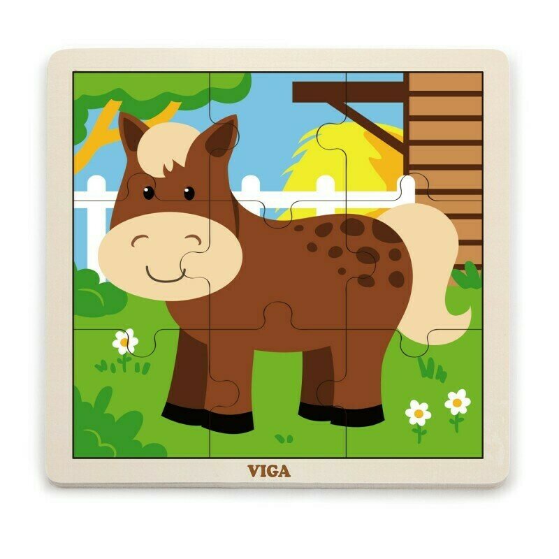 Viga - puzzle din lemn cal , puzzle copii , cu piese mari, piese 9