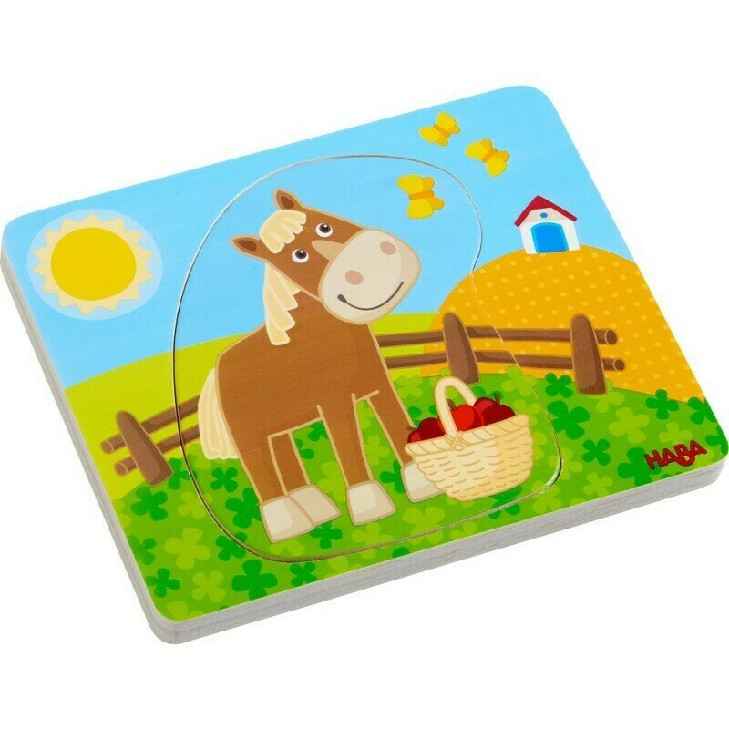 Haba - puzzle din lemn distractie la ferma , puzzle copii , in straturi, piese 10