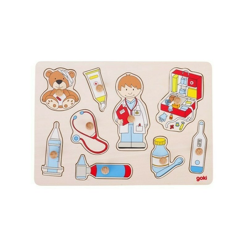 Goki - puzzle din lemn la doctor puzzle copii, pcs 9