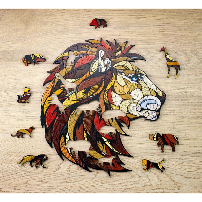 EWA - Puzzle din lemn, Lion, 100 piese @