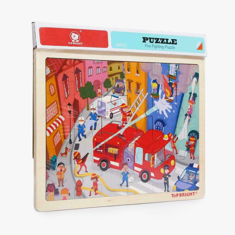 Topbright - puzzle din lemn pompieri in actiune , puzzle copii, piese 24
