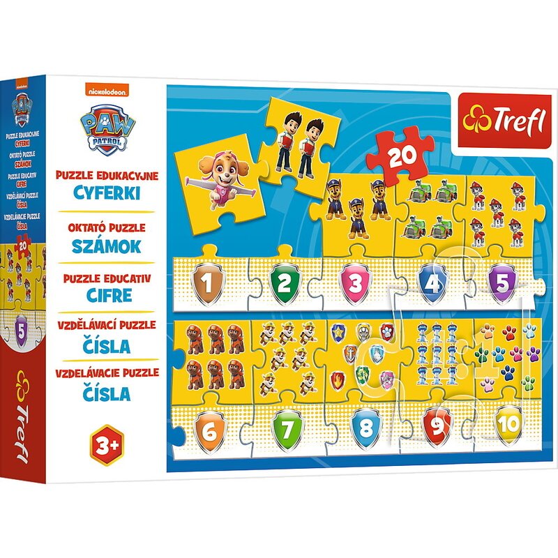 Trefl - puzzle educativ numere patrula catelusilor , puzzle copii, piese 20