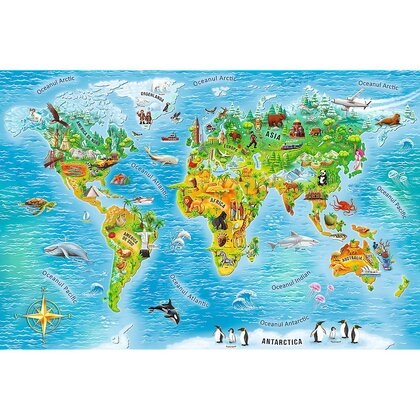 Trefl - Puzzle educativ Harta lumii , Puzzle Copii, piese 104