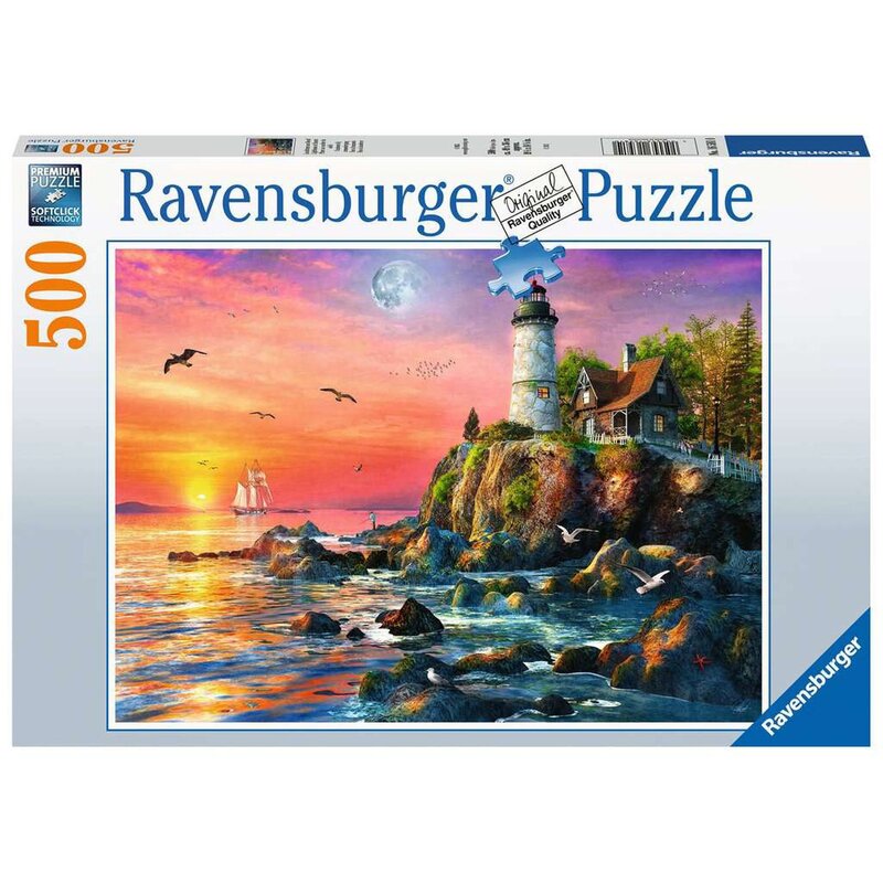 Ravensburger - Puzzle peisaje Far la apus , Puzzle Copii, piese 500
