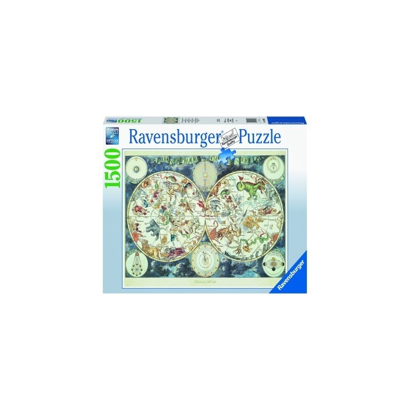 Ravensburger - puzzle harta lumii creturi fantastice, 1500 piese