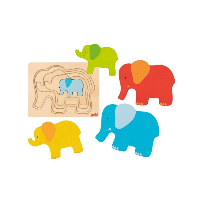 Goki - puzzle din lemn elefanti incastru puzzle copii, piese5