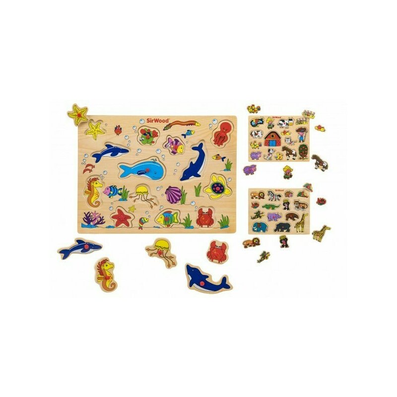 Globo - puzzle lemn 40 cm cu animale 12 piese