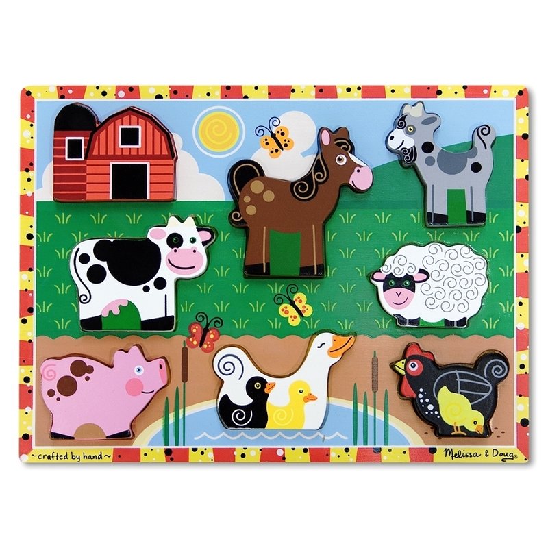 Melissa & doug - puzzle lemn in relief animale de ferma melissa and doug