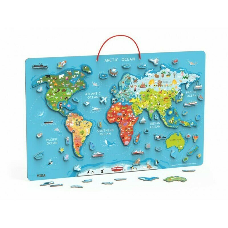 Viga - puzzle din lemn harta lumii , puzzle copii , cu tabla de scris, cu piese magnetice