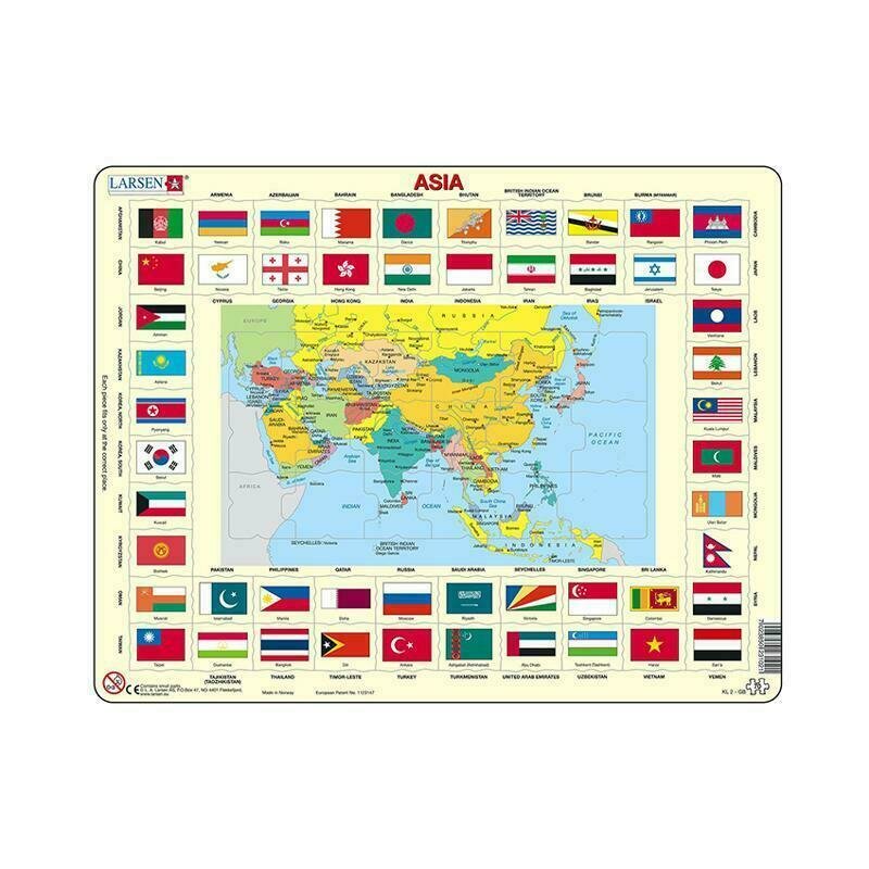 Larsen - Puzzle maxi Asia cu steaguri (limba engleza) orientare tip vedere 70 de piese