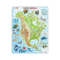 Larsen - Puzzle maxi Harta fizica si animalele din America de Nord, orientare tip portret, 66 de piese, 