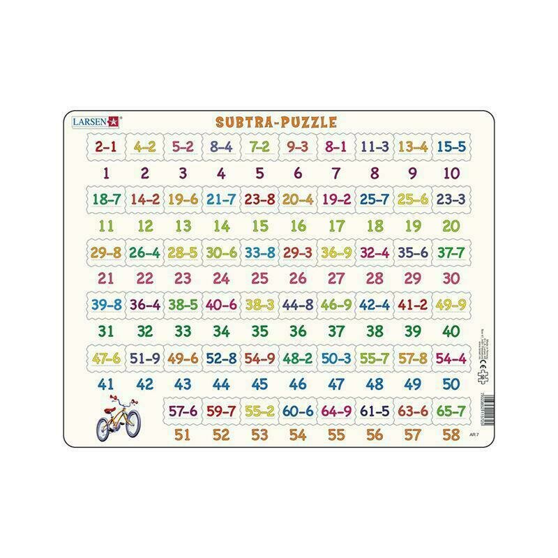 Larsen - puzzle maxi numere intre 1 si 58 si scaderi, orientare tip vedere, 58 de piese,