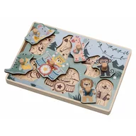 Puzzle muzical din lemn, Free2Play, Cu animalute din jungla, Cu sunete, Cu maner, Stimuleaza simturile, invatarea prin joc si imaginatia, 30x21,5x3,5 cm, Jungle