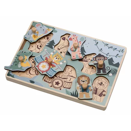 Puzzle muzical din lemn, Free2Play, Cu animalute din jungla, Cu