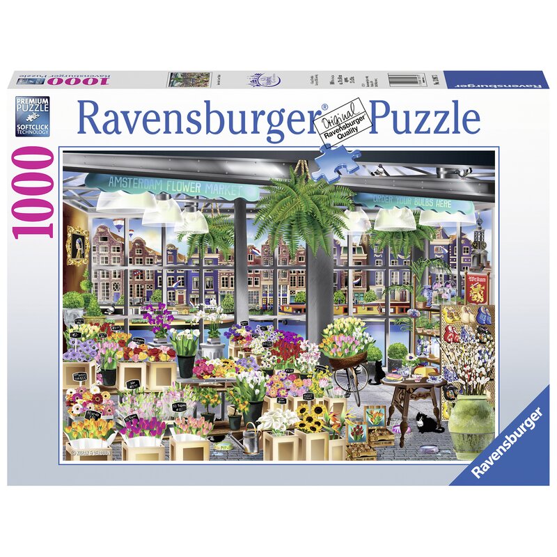 Ravensburger - puzzle peisaje piata de flori din amsterdam , puzzle copii, piese 1000