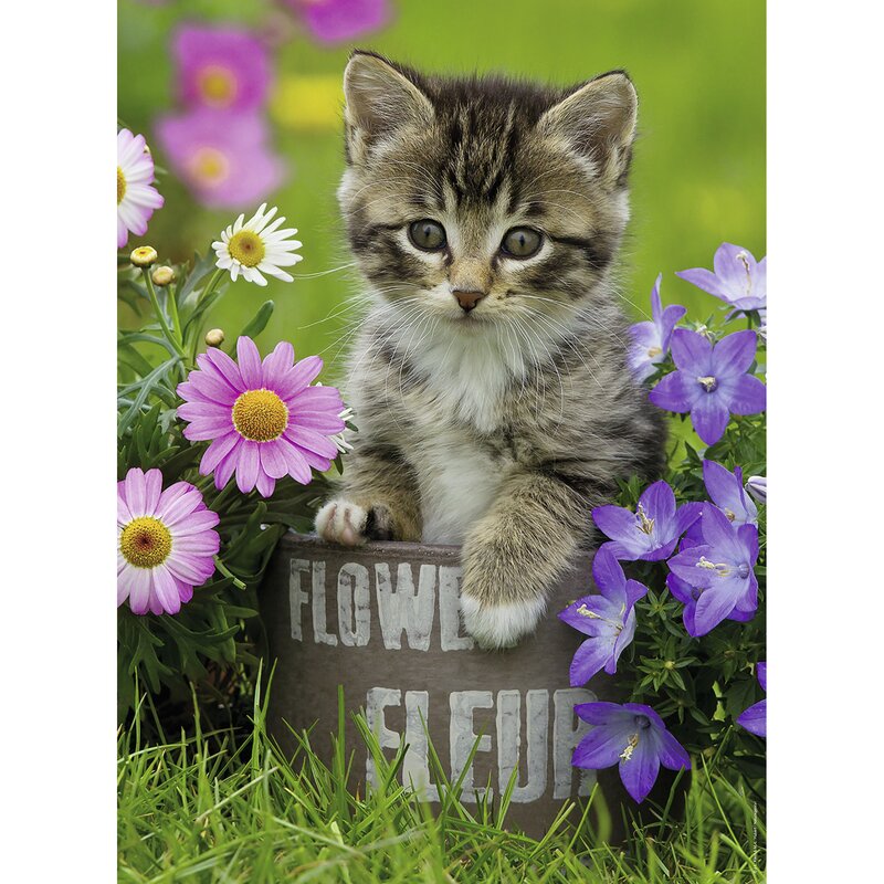 Ravensburger - puzzle animale pisicuta intre flori puzzle copii, piese 100