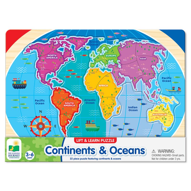 The learning journey - puzzle educativ sa invatam continentele si oceanele puzzle copii, piese 22