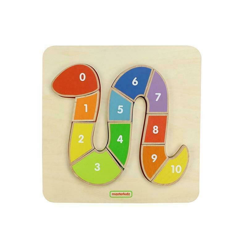 Masterkidz - puzzle din lemn sarpe colorat cu numere 1-10 , puzzle copii, piese 10