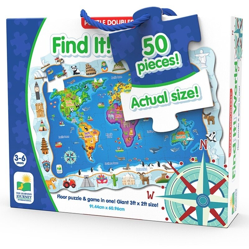 The learning journey - puzzle educativ harta lumii cu joc puzzle copii, piese 50