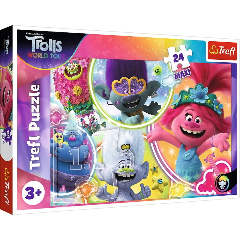 Trefl - Puzzle personaje Lumea muzicala a trolilor , Puzzle Copii , Maxi, piese 24, Multicolor