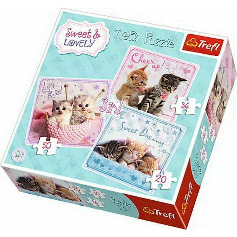 Trefl - Puzzle animale Pisici dragalase , Puzzle Copii , 3 in 1, piese 103