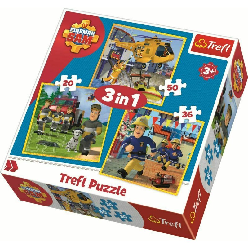 Trefl - puzzle personaje pompierul sam , puzzle copii , 3 in 1, piese 106, multicolor
