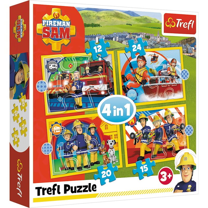 Trefl - puzzle personaje ajutoarele pompierului sam , puzzle copii , 4 in 1, piese 207