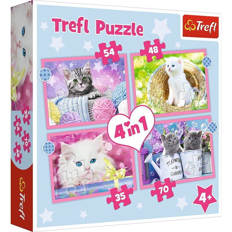 Trefl - PUZZLE 4IN1 PISICUTELE DRAGALASE