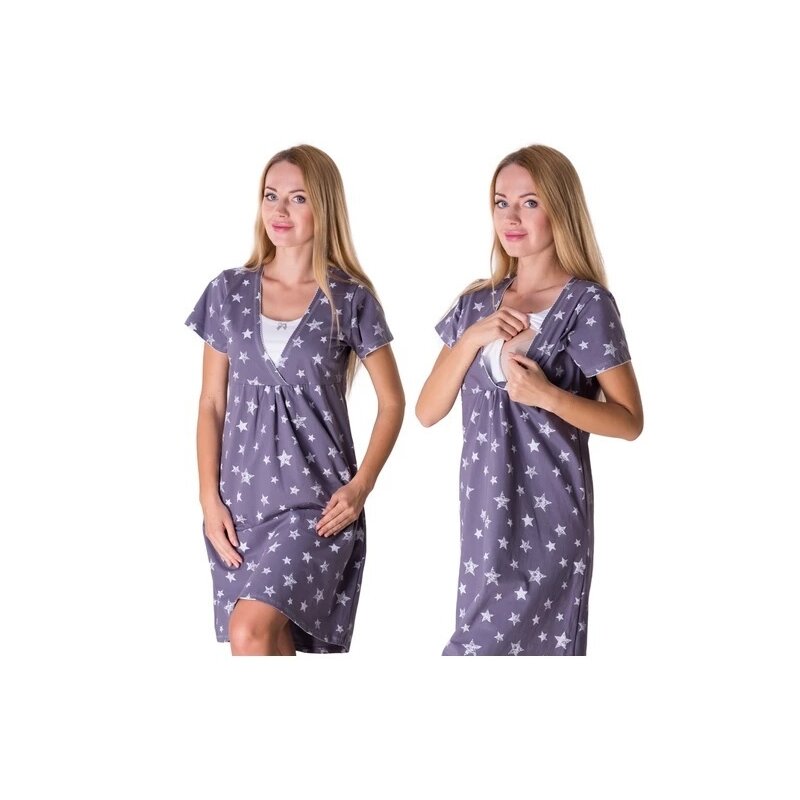 Qmini - camasa de alaptat, l/xl, din bumbac si elastan, cu orificii laterale, stars