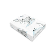 Qmini - Cearceaf cu elastic pentru patut 120x60 cm, Din bumbac certificat Oeko Tex Standard 100, Elephants on Rainbow Blue