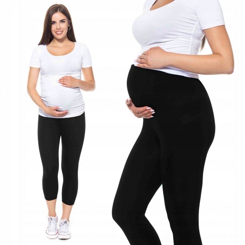 Qmini - colanti pentru gravide, cu talie speciala, 3/4, din bumbac, masura m, black