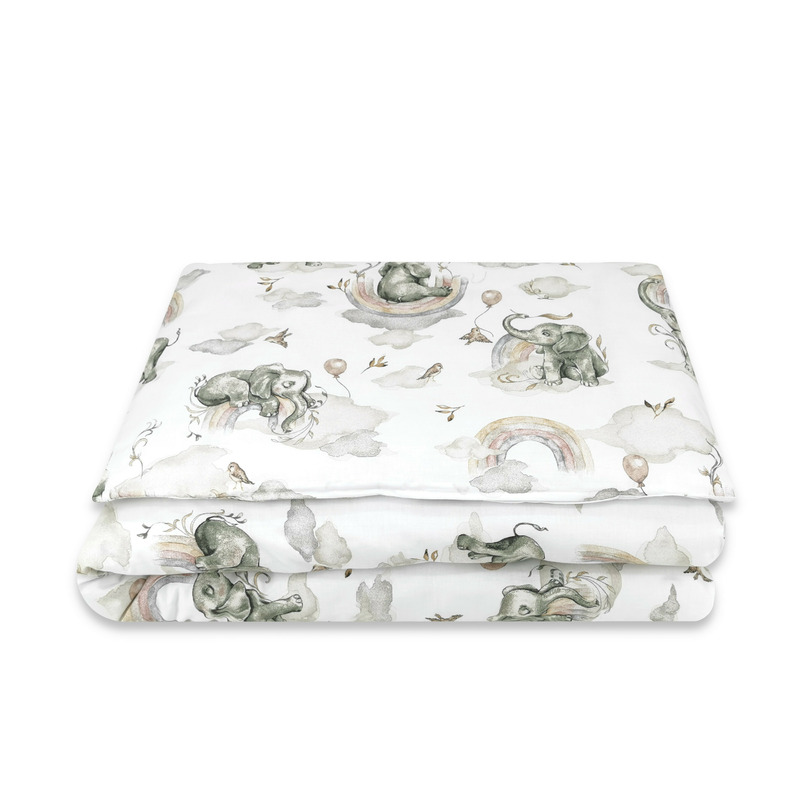 Qmini - lenjerie junior cu 2 piese, din bumbac certificat oeko tex standard 100, 140 x 200 cm, elephants on rainbow