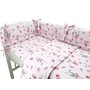 Qmini - Lenjerie patut 3 piese, Cu protectie laterala, Din bumbac certificat Oeko Tex Standard 100, Pentru patut 140x70 cm, Fox and Rabbit, Pink - 2