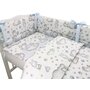 Qmini - Lenjerie patut 3 piese, Cu protectie laterala, Din bumbac certificat Oeko Tex Standard 100, Pentru patut 140x70 cm, Teddy Bear with Blue Heart - 2