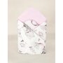 Paturica de infasat, Qmini, Cu doua fete, Cu multiple utilizari, Cu inchidere arici velcro, Dimensiune 75x75 cm, Din bumbac certificat Oeko Tex Standard 100, Elephants on Rainbow Pink - 2