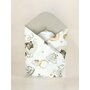 Paturica de infasat, Qmini, Cu doua fete, Cu multiple utilizari, Cu inchidere arici velcro, Dimensiune 75x75 cm, Din bumbac certificat Oeko Tex Standard 100, Teddy Bear and Friends Beige - 2