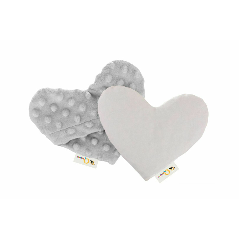 Qmini - pernuta anticolici umpluta cu samburi de cirese, cu doua fete, in forma de inima, minky light grey