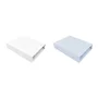 Set 2 cearceafuri cu elastic, Qmini, Pentru patut leagan sau patut co-sleeper, 90x50 cm, Din bumbac, Material certificat Oeko Tex Standard 100, White and Blue - 1