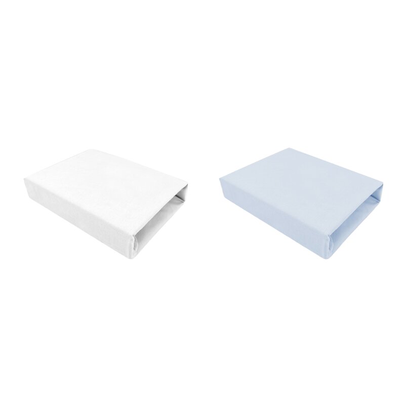 Set 2 cearceafuri cu elastic, Qmini, Pentru patut leagan sau patut co-sleeper, 90x50 cm, Din bumbac, Material certificat Oeko Tex Standard 100, White and Blue