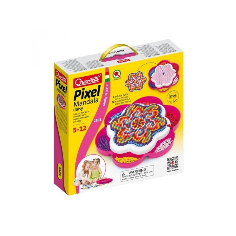 Quercetti - joc creativ fanta color pixel mandala, creatie imagini mozaic, 1200 piese