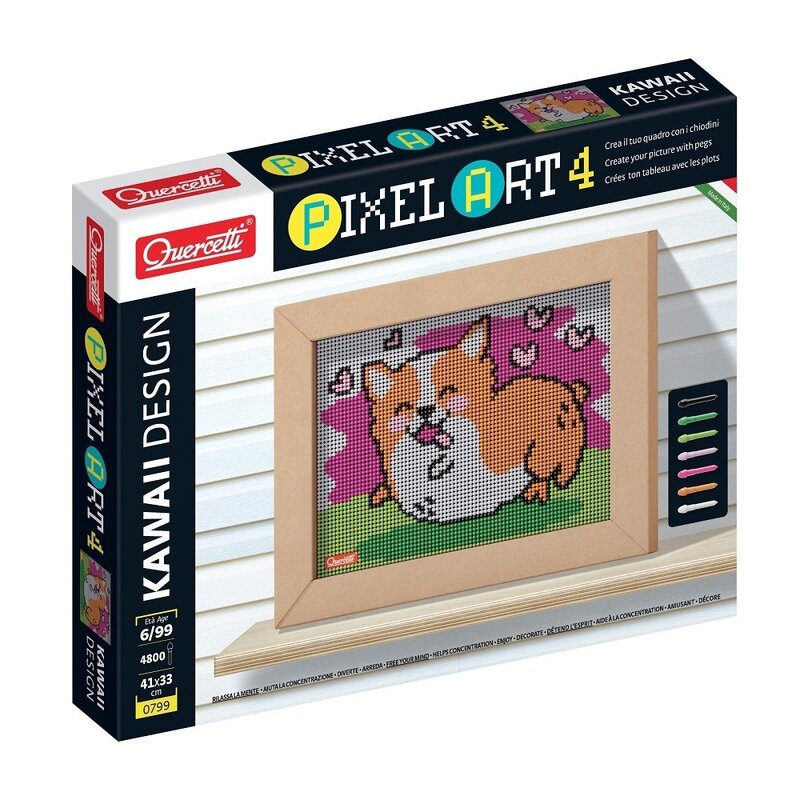 Quercetti - Set creativ Kawaii Corgi , Pixel Art, 4 planse