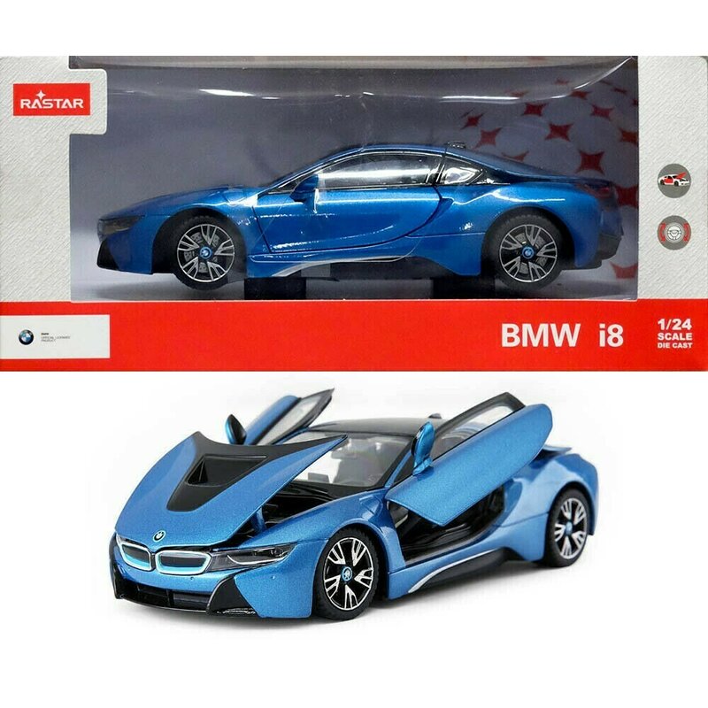 Rastar - masinuta metalica bmw i8 albastru scara 1 la 24