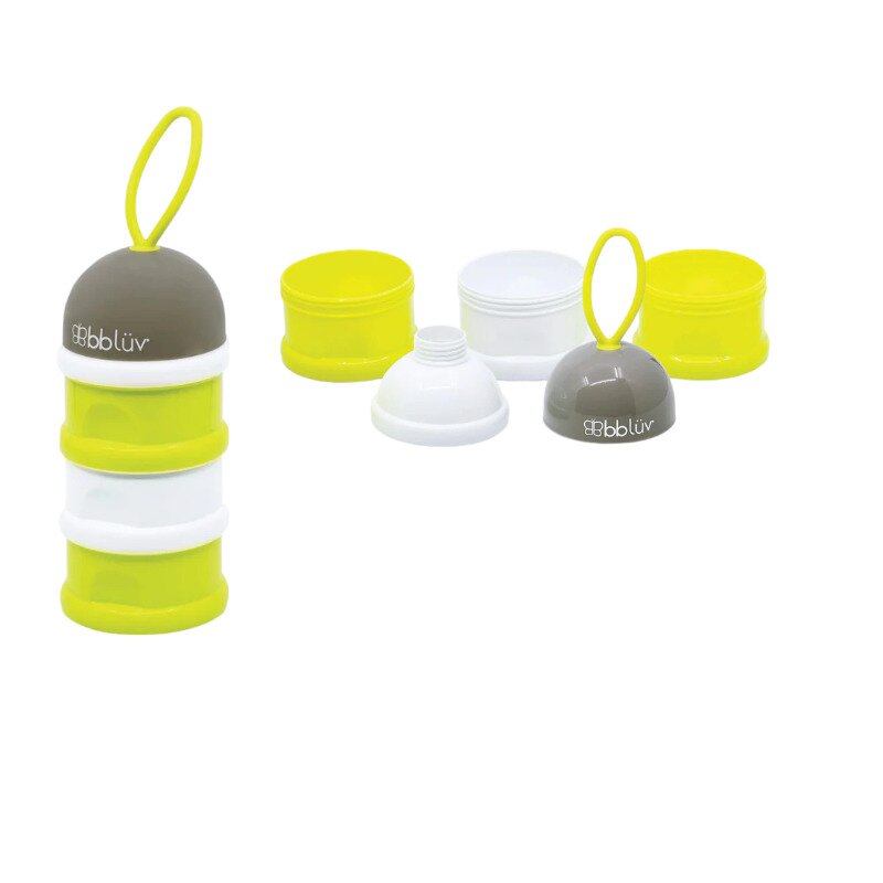 Recipient pentru lapte praf sau gustari, Bbluv, Dose, Cu trei compartimente, BPA Free, Lime