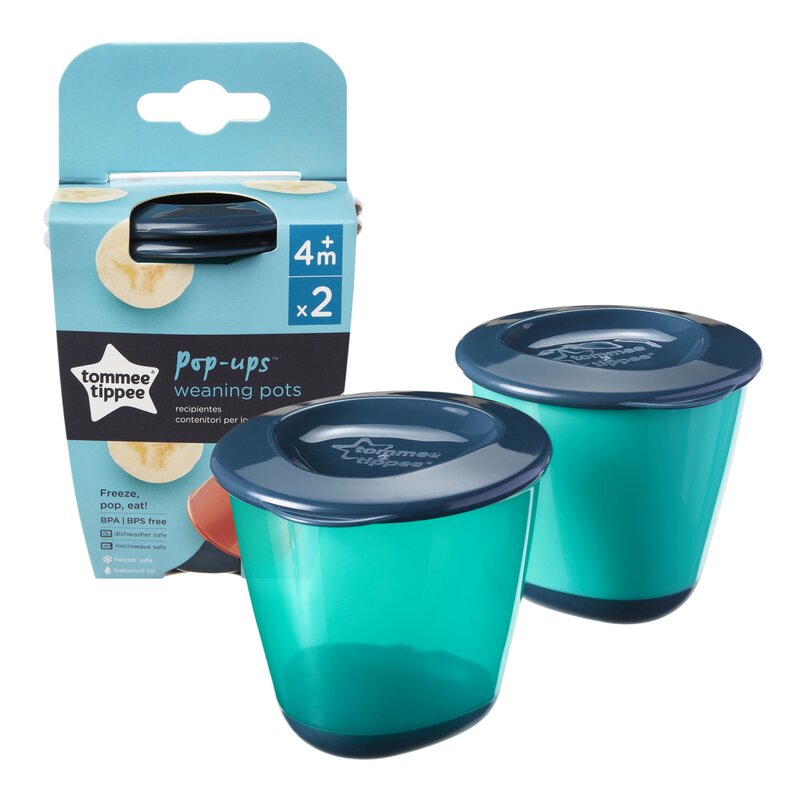 Tommee tippee - set recipiente , 2 buc, 4 luni +, de stocare hrana cu capac, negru/verde