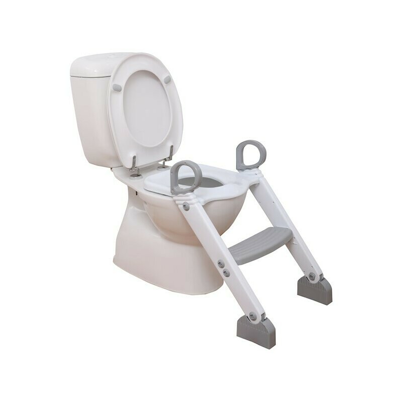 Reductor cu scarita, DreamBaby, Pentru toaleta, Potrivit pentru toaletele rotunde, Sezut ergonomic, 29x36x9 cm, Rezistent, Grey/White