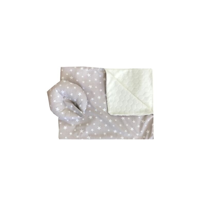 Deseda - reductor personalizat bebe bed nest cu paturica si pernuta antiplagiocefalie stelute pe gri