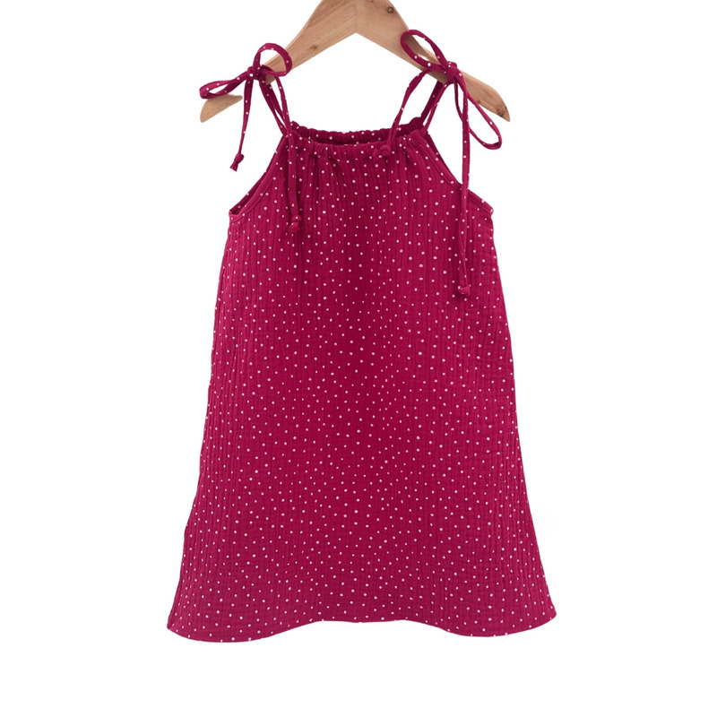 Rochie de vara cu snur pentru fetite, din muselina, dots, 18-24 luni